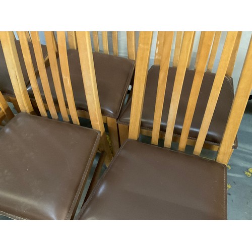 221 - SET OF 6 MODERN HIGH BACK OAK DINING CHAIRS WITH UPHOLSTERED SEATS