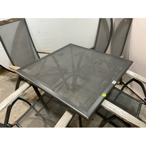 228 - SQUARE METAL GARDEN TABLE WITH 4 FOLDING ARMCHAIRS