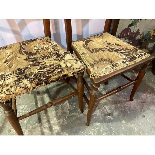 230 - EDWARDIAN RUSH SEATED CHILDS CHAIR, PAIR OF BEECH BEDROOM CHAIRS, TAPESTRY FIRESCREEN