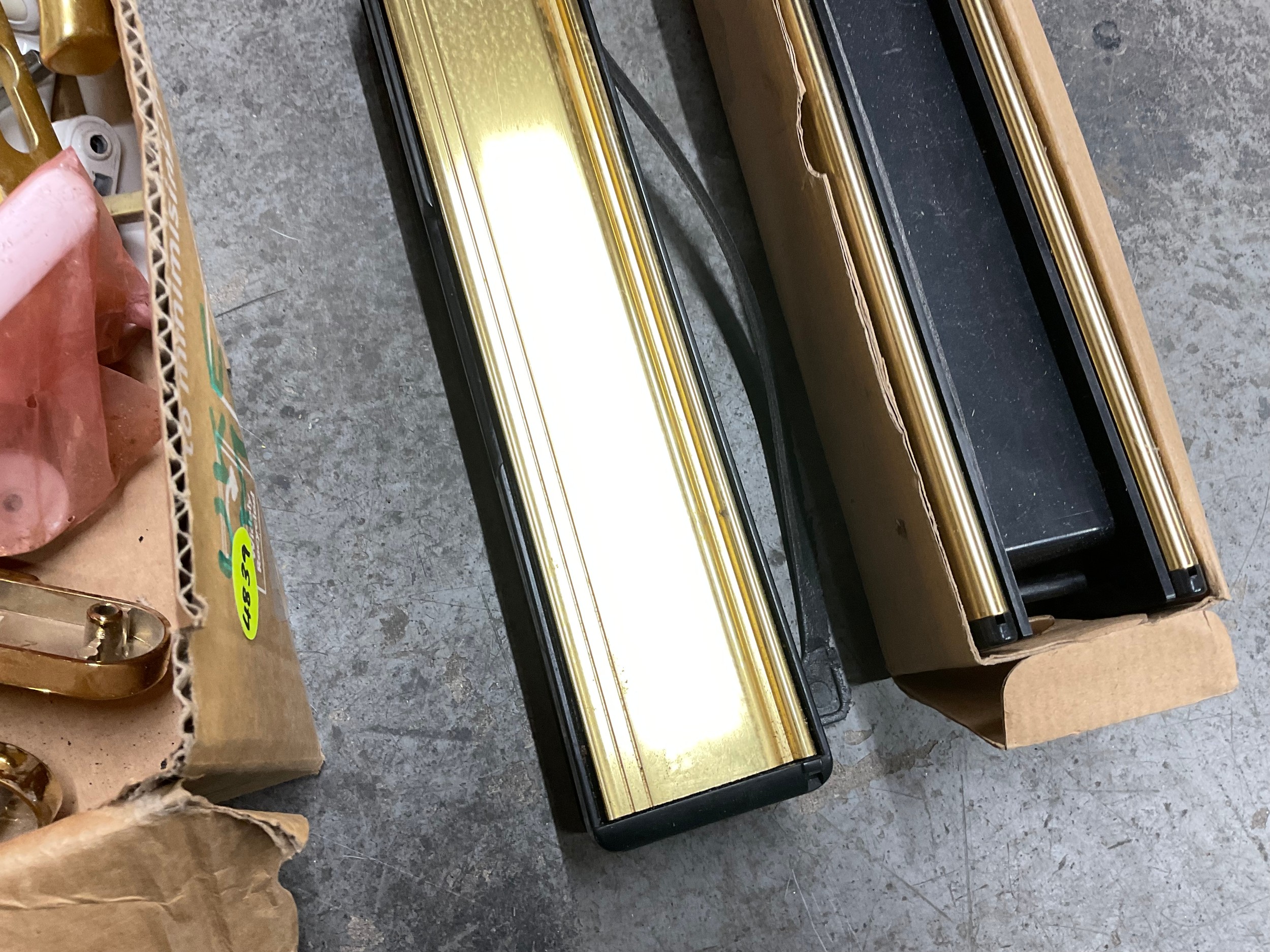 BOX OF DOOR FURNITURE, HANDLES, LETTER BOXES