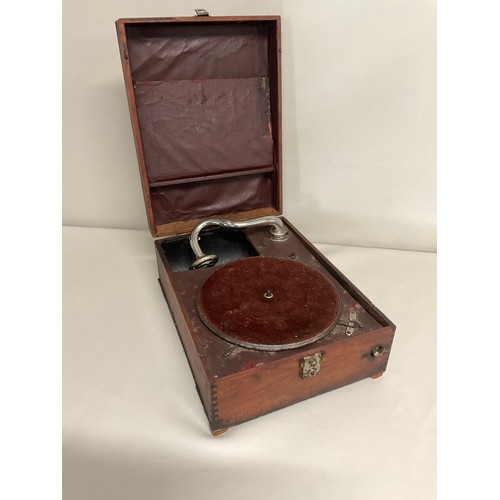108 - VINTAGE WOODEN CASED WIND UP GRAMAPHONE A/F - NO HANDLE