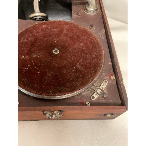 108 - VINTAGE WOODEN CASED WIND UP GRAMAPHONE A/F - NO HANDLE