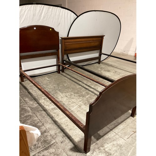 176 - OAK 3/4 BED FRAME AND MAHOGANY SINGLE BED FRAME