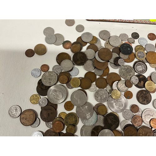 67 - TIN OF VINTAGE COINAGE -CROWNS,HALF CROWNS,PENNIES ETC