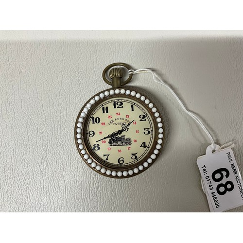 68 - GRE ROSKOPF PATENT LARGE POCKET WATCH WITH TRAIN DECORATION TO FACE , POTRAIT AND WHITE BEAD DECORAT... 