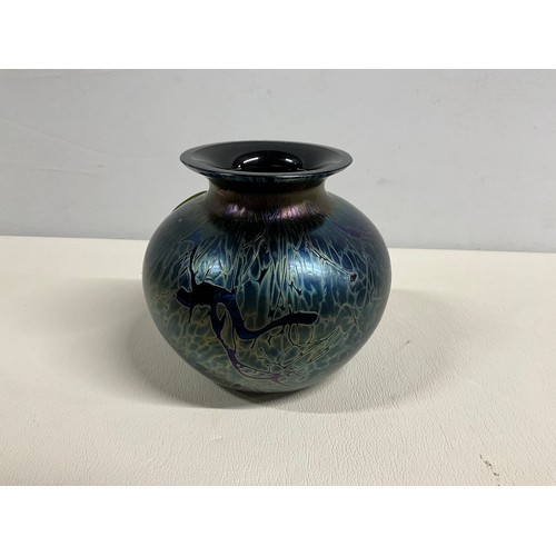 79 - SIGNED ROYAL BRIERLEY STUDIO GLASS BULBUS VASE H4.5