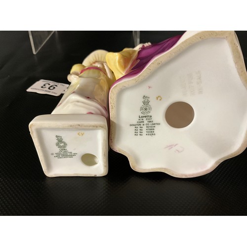 93 - 2 ROYAL DOULTON FIGURES TO INCLUDE LORETTA HN2337 AND LORI HN2801