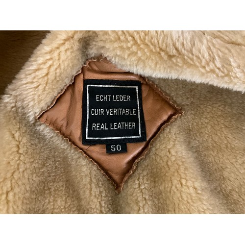 102 - ECHT LEDER REAL LEATHER GENTS SHEEPSKING LINED TAN LEATHER COAT 50