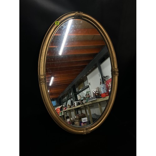 103 - VINTAGE GILT FRAMED OVAL WALL MIRROR L31