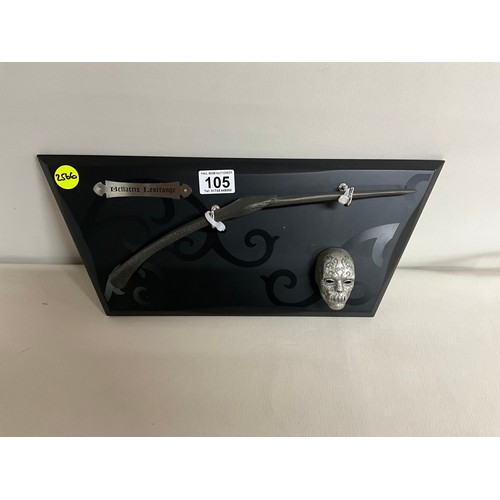 105 - HARRY POTTER WALL PLAQUE L45CM X 19CM BELLASTRIX LESTRANGE WAND AND MASK