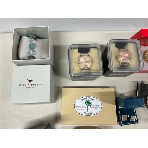 106 - 2 BOXES OF COSTUME JEWELLERY TO INCLUDE NECKLACES, WATCHES, BROOCHES, CUFFLINKS ETC