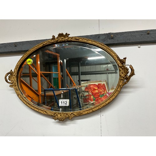 112 - VINTAGE GILT FRAMED BEVEL EDGE OVAL WALL MIRROR - FRAME A/F 21