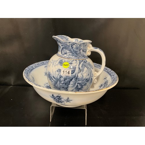 114 - VICTORIAN FLO BLUE DOULTON PERTH PATTERN JUG & BOWL