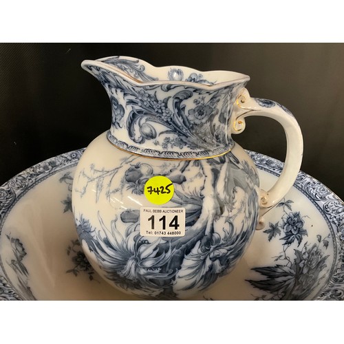 114 - VICTORIAN FLO BLUE DOULTON PERTH PATTERN JUG & BOWL