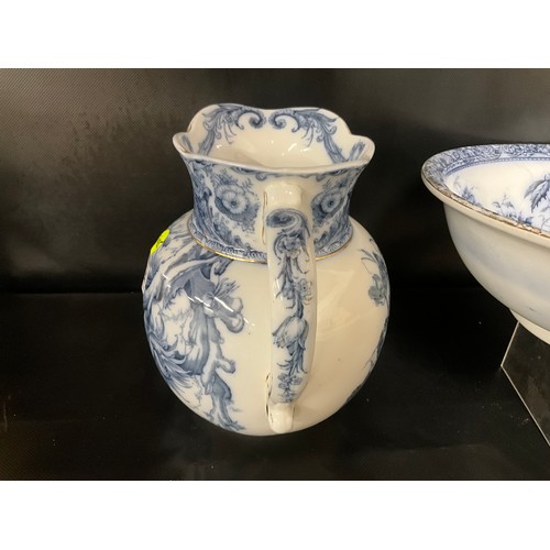 114 - VICTORIAN FLO BLUE DOULTON PERTH PATTERN JUG & BOWL