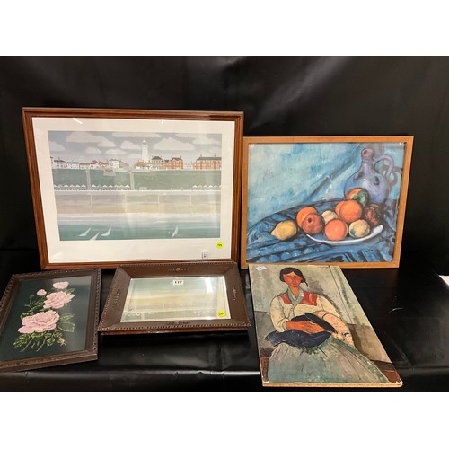 117 - OAK FRAMED MIRROR ANDY QTY PICTURES