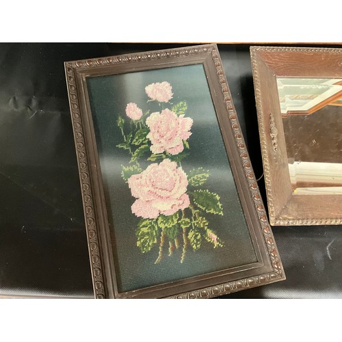 117 - OAK FRAMED MIRROR ANDY QTY PICTURES