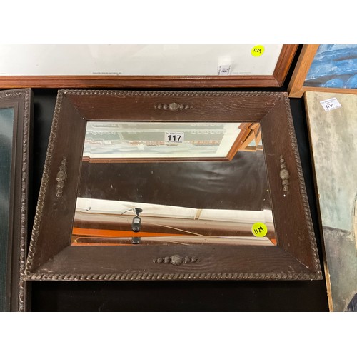 117 - OAK FRAMED MIRROR ANDY QTY PICTURES