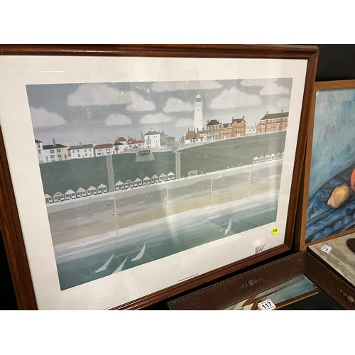 117 - OAK FRAMED MIRROR ANDY QTY PICTURES