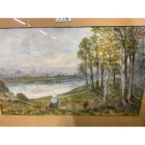 119 - GILT FRAMED WATERCOLOUR LAKE SCENE SIGNED TO CORNER 24