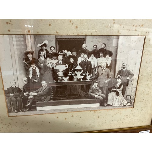 121 - 3 VINTAGE OAK FRAMED PHOTOGRAPHS AND A FRAMED BAPTISM CERTIFICATE DATED 1920