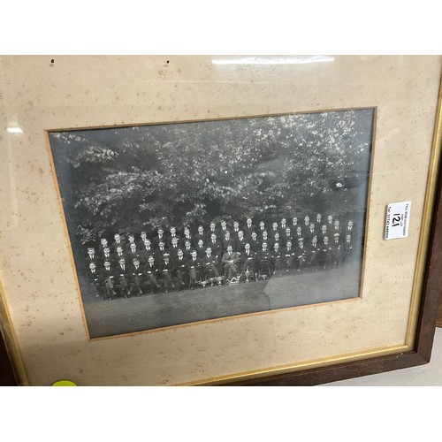 121 - 3 VINTAGE OAK FRAMED PHOTOGRAPHS AND A FRAMED BAPTISM CERTIFICATE DATED 1920