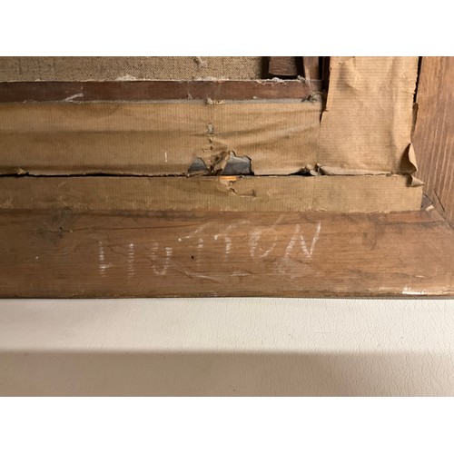 129 - GILT FRAMED OIL PAINTING OF POSSIBLY JOHN HALL WITH GUN DOG AND SHOTGUN 36