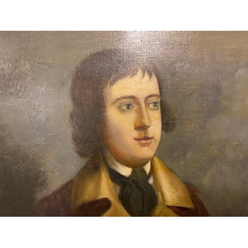 129 - GILT FRAMED OIL PAINTING OF POSSIBLY JOHN HALL WITH GUN DOG AND SHOTGUN 36