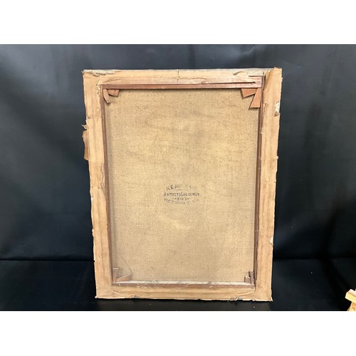 129 - GILT FRAMED OIL PAINTING OF POSSIBLY JOHN HALL WITH GUN DOG AND SHOTGUN 36