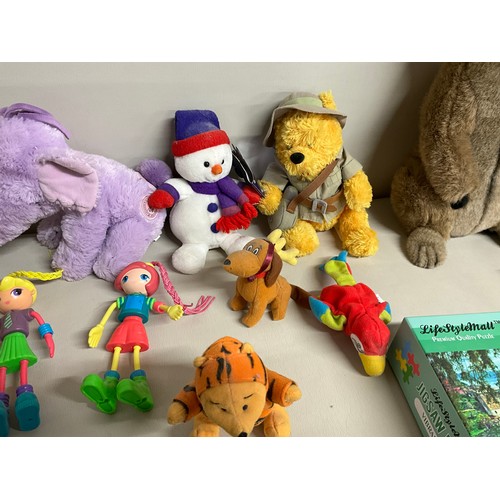 148 - POKERTABLE IN CASE, BOX OF BOOKS & JIGSAWS, BOX OF CUDDLY TOYS AND SHARP GHETTOBLASTER