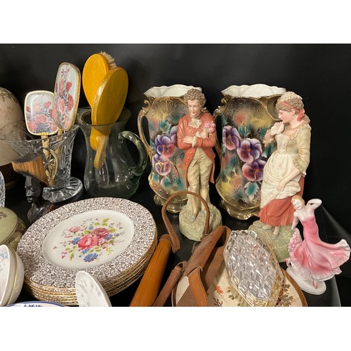 150 - 4 BOXES OF CHINA & GLASSWARE TO INCLUDE BESWICK CAT, AYNSLEY, WEDGWOOD, COALPORT, HIPFLASK, PAIR OF ... 