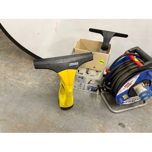 175 - SET OF DRAINING RODS, LONG HANDLED PRUNERS, 110V EXTENSION LEAD AND KARCHER WINDOW VAC NEEDS CHARGER