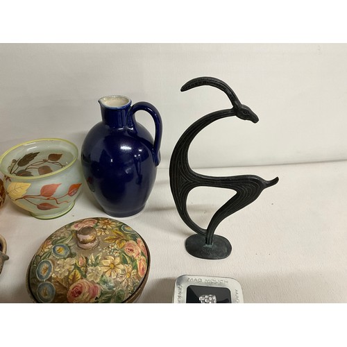 159 - 2 BOXES OF COLLECTABLES TO INCLUDE LIGHTERS, WATCHES, SILVER, BRONZE GOAT FIGURE, URANIUM BOWL OTHER... 