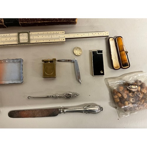 159 - 2 BOXES OF COLLECTABLES TO INCLUDE LIGHTERS, WATCHES, SILVER, BRONZE GOAT FIGURE, URANIUM BOWL OTHER... 