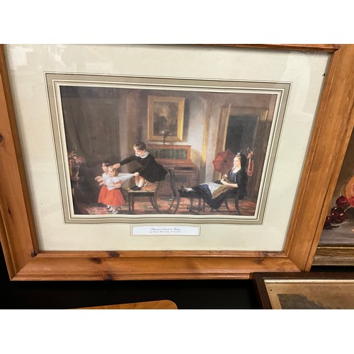 164 - BOX OF PICTURES TO INCLUDE HUNTING SCENE, WATERECOLOURS ETC