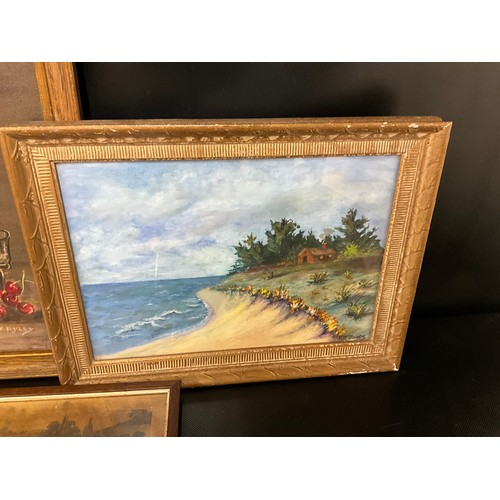 164 - BOX OF PICTURES TO INCLUDE HUNTING SCENE, WATERECOLOURS ETC