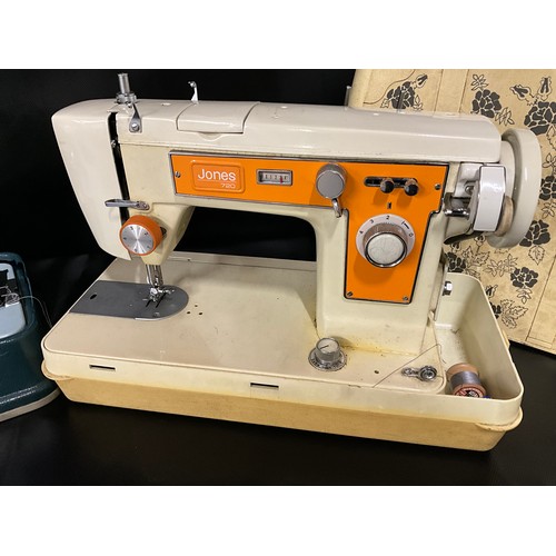 166 - VINTAGE ELECTRIC SEWING IN CASE WITH ATTACHMENTS AND JONES ELECTRIC SEWING MACHINE IN CASE