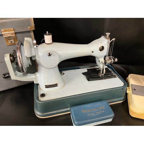 166 - VINTAGE ELECTRIC SEWING IN CASE WITH ATTACHMENTS AND JONES ELECTRIC SEWING MACHINE IN CASE