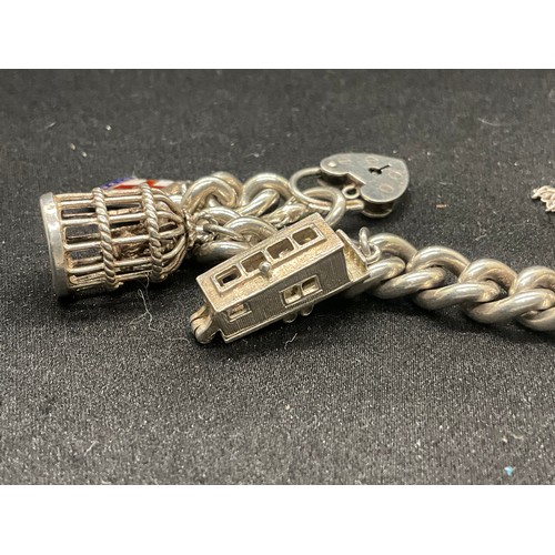 6 - HALLMARKED SILVER CHARM BRACELET WITH 9 SILVER & WHITE METAL CHARMS W68.6G - LOCKET IS ENGLISH HALLM... 