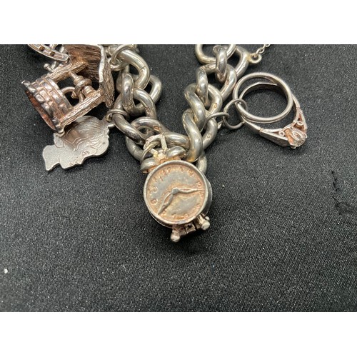 18 - HALLMARKED SILVER CHARM BRACELET WITH 11 SILVER CHARMS W68.3G - CHAIN & LOCKET ENGLISH HALLMARK