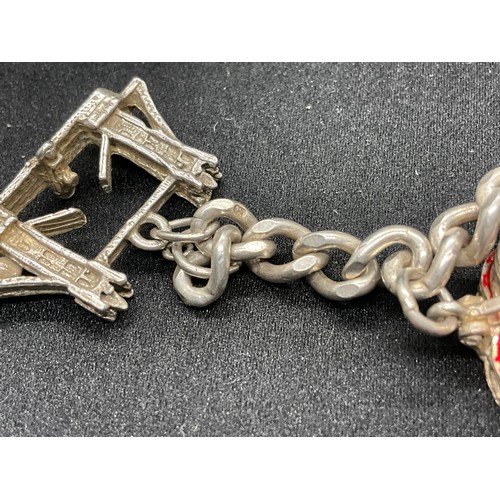 19 - SILVER CHARM BRACELET (TESTED) WITH 20 SILVER CHARMS W69.5G - ENGLISH HALLMARK LOCKET & CHAIN