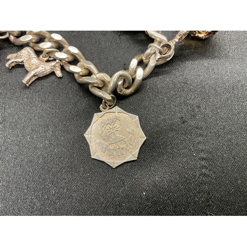 22 - HALLMARKED SILVER CHARM BRACELET WITH 6 SILVER CHARMS W54G - SAFETY CHAIN IS NOT SILVER, LOCKET & CH... 