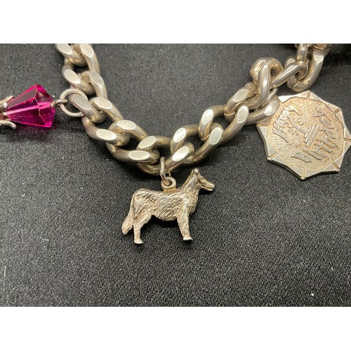 22 - HALLMARKED SILVER CHARM BRACELET WITH 6 SILVER CHARMS W54G - SAFETY CHAIN IS NOT SILVER, LOCKET & CH... 