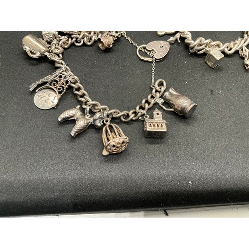 48 - 2 SILVER CHARM BRACELETS (TESTED) WITH A TOTAL OF 22 SILVER & WHITE METAL CHARMS TW106.2G - 1 LOCKET... 