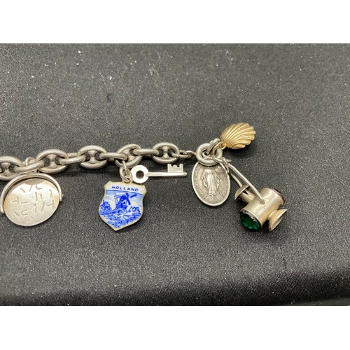 54 - 2 SILVER CHARM BRACELETS (TESTED) WITH A TOTAL OF 20 SILVER & WHITE METAL CHARMS TW60.6G - 1 HOOP HO... 