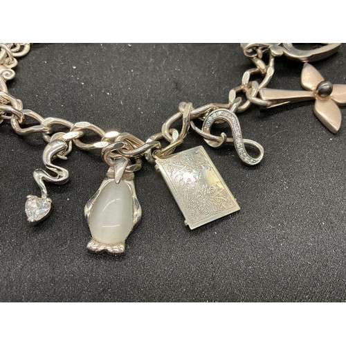 54 - 2 SILVER CHARM BRACELETS (TESTED) WITH A TOTAL OF 20 SILVER & WHITE METAL CHARMS TW60.6G - 1 HOOP HO... 