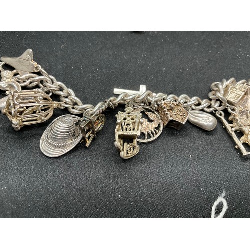 60 - 2 SILVER CHARM BRACELETS (TESTED) WITH A TOTAL OF 30 SILVER & WHITE METAL CHARMS TW93.8G - 1 LOCKET ... 