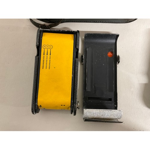 121 - 2 X VINTAGE LEATHER CASED KODAK CAMERAS
