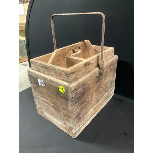 140 - VINTAGE PINE CRATE WITH METAL HANDLE AND REMOVABLE TRAY