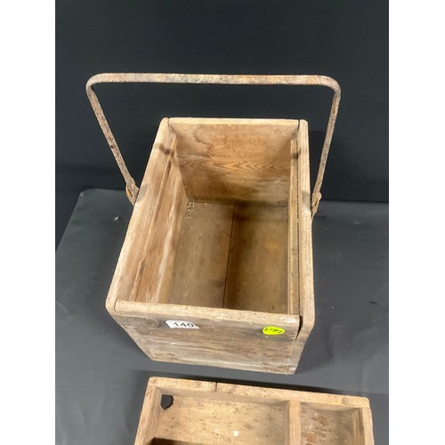 140 - VINTAGE PINE CRATE WITH METAL HANDLE AND REMOVABLE TRAY